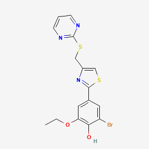 molecular formula C16H14BrN3O2S2 B6085503 2-bromo-6-ethoxy-4-{4-[(2-pyrimidinylthio)methyl]-1,3-thiazol-2-yl}phenol 