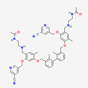 molecular formula C54H58N8O6 B608558 N-[2-[[4-[[3-[3-[[4-[(2-acetamidoethylamino)methyl]-5-[(5-cyanopyridin-3-yl)methoxy]-2-methylphenoxy]methyl]-2-methylphenyl]-2-methylphenyl]methoxy]-2-[(5-cyanopyridin-3-yl)methoxy]-5-methylphenyl]methylamino]ethyl]acetamide CAS No. 2375720-38-8