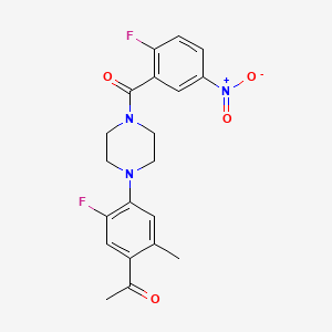 molecular formula C20H19F2N3O4 B6085590 1-{5-fluoro-4-[4-(2-fluoro-5-nitrobenzoyl)-1-piperazinyl]-2-methylphenyl}ethanone 