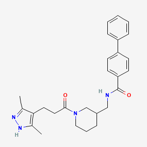 molecular formula C27H32N4O2 B6085596 N-({1-[3-(3,5-dimethyl-1H-pyrazol-4-yl)propanoyl]-3-piperidinyl}methyl)-4-biphenylcarboxamide 