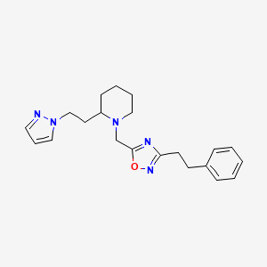 molecular formula C21H27N5O B6085715 1-{[3-(2-phenylethyl)-1,2,4-oxadiazol-5-yl]methyl}-2-[2-(1H-pyrazol-1-yl)ethyl]piperidine 