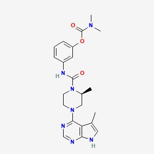 molecular formula C22H27N7O3 B608577 （S）-3-(2-甲基-4-(5-甲基-7H-吡咯并[2,3-d]嘧啶-4-基)哌嗪-1-甲酰胺)苯基二甲基氨基甲酸酯 CAS No. 1116570-97-8