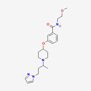 molecular formula C22H32N4O3 B6086079 N-(2-methoxyethyl)-3-({1-[1-methyl-3-(1H-pyrazol-1-yl)propyl]-4-piperidinyl}oxy)benzamide 