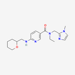 molecular formula C19H27N5O2 B6086090 N-ethyl-N-[(1-methyl-1H-imidazol-2-yl)methyl]-6-[(tetrahydro-2H-pyran-2-ylmethyl)amino]nicotinamide 