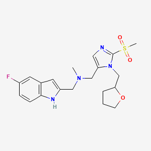 molecular formula C20H25FN4O3S B6086157 1-(5-fluoro-1H-indol-2-yl)-N-methyl-N-{[2-(methylsulfonyl)-1-(tetrahydro-2-furanylmethyl)-1H-imidazol-5-yl]methyl}methanamine 