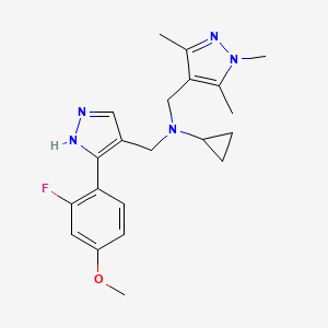 molecular formula C21H26FN5O B6086168 N-{[3-(2-fluoro-4-methoxyphenyl)-1H-pyrazol-4-yl]methyl}-N-[(1,3,5-trimethyl-1H-pyrazol-4-yl)methyl]cyclopropanamine 