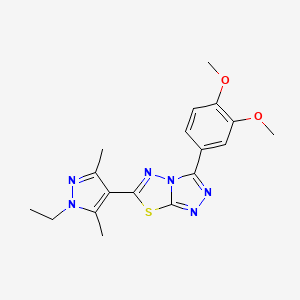 molecular formula C18H20N6O2S B6086272 3-(3,4-dimethoxyphenyl)-6-(1-ethyl-3,5-dimethyl-1H-pyrazol-4-yl)[1,2,4]triazolo[3,4-b][1,3,4]thiadiazole 