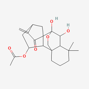 molecular formula C22H30O6 B608631 (9,10-Dihydroxy-12,12-dimethyl-6-methylidene-7-oxo-17-oxapentacyclo[7.6.2.15,8.01,11.02,8]octadecan-3-yl) acetate CAS No. 77949-42-9