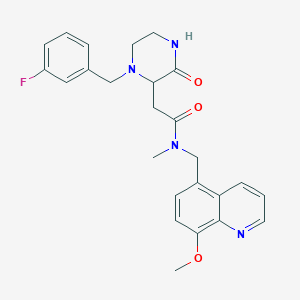 molecular formula C25H27FN4O3 B6086320 2-[1-(3-fluorobenzyl)-3-oxo-2-piperazinyl]-N-[(8-methoxy-5-quinolinyl)methyl]-N-methylacetamide 