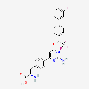 molecular formula C27H22F4N4O3 B608644 (2S)-2-氨基-3-[4-[2-氨基-6-[2,2,2-三氟-1-[4-(3-氟苯基)苯基]乙氧基]嘧啶-4-基]苯基]丙酸 CAS No. 945976-43-2