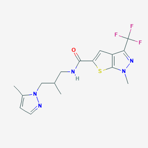molecular formula C16H18F3N5OS B6086542 1-methyl-N-[2-methyl-3-(5-methyl-1H-pyrazol-1-yl)propyl]-3-(trifluoromethyl)-1H-thieno[2,3-c]pyrazole-5-carboxamide 