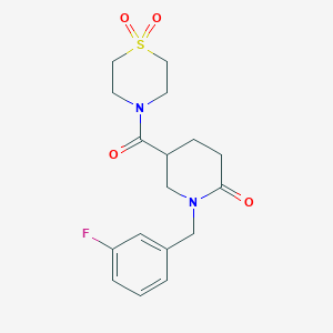 molecular formula C17H21FN2O4S B6086582 5-[(1,1-dioxido-4-thiomorpholinyl)carbonyl]-1-(3-fluorobenzyl)-2-piperidinone 