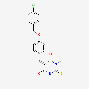 molecular formula C20H17ClN2O3S B6086666 5-{4-[(4-chlorobenzyl)oxy]benzylidene}-1,3-dimethyl-2-thioxodihydro-4,6(1H,5H)-pyrimidinedione 