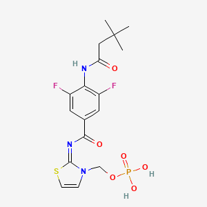 molecular formula C17H20F2N3O6PS B608669 4-[(3,3-二甲基-1-氧代丁基)氨基]-3,5-二氟-N-[3-[(膦酰氧)甲基]-2(3H)-噻唑烷基]苯甲酰胺 CAS No. 913842-25-8