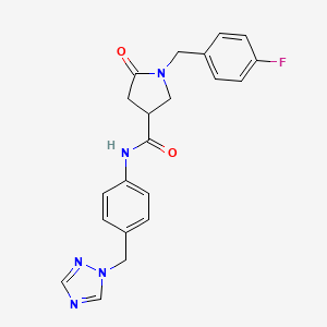 molecular formula C21H20FN5O2 B6086749 1-(4-fluorobenzyl)-5-oxo-N-[4-(1H-1,2,4-triazol-1-ylmethyl)phenyl]-3-pyrrolidinecarboxamide 