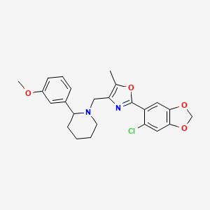 molecular formula C24H25ClN2O4 B6086757 1-{[2-(6-chloro-1,3-benzodioxol-5-yl)-5-methyl-1,3-oxazol-4-yl]methyl}-2-(3-methoxyphenyl)piperidine 