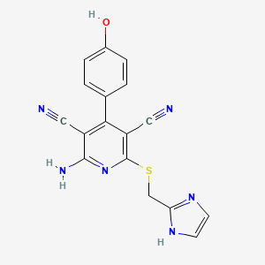 molecular formula C17H12N6OS B608679 2-(((1H-咪唑-2-基)甲基)硫)-6-氨基-4-(4-羟苯基)吡啶-3,5-二腈 CAS No. 333962-91-7