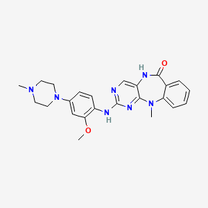molecular formula C24H27N7O2 B608692 6H-嘧啶并[4,5-b][1,4]苯并二氮杂卓-6-酮，5,11-二氢-2-[[2-甲氧基-4-(4-甲基-1-哌嗪基)苯基]氨基]-11-甲基- CAS No. 1234480-46-6