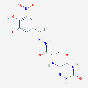 molecular formula C14H15N7O7 B6087017 2-[(3,5-dioxo-2,3,4,5-tetrahydro-1,2,4-triazin-6-yl)amino]-N'-(4-hydroxy-3-methoxy-5-nitrobenzylidene)propanohydrazide 
