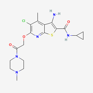 molecular formula C19H24ClN5O3S B608710 3-Amino-5-Chloro-N-Cyclopropyl-4-Methyl-6-[2-(4-Methylpiperazin-1-Yl)-2-Oxoethoxy]thieno[2,3-B]pyridine-2-Carboxamide CAS No. 886047-22-9