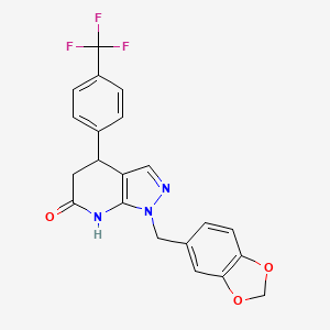 molecular formula C21H16F3N3O3 B6087121 1-(1,3-benzodioxol-5-ylmethyl)-4-[4-(trifluoromethyl)phenyl]-1,4,5,7-tetrahydro-6H-pyrazolo[3,4-b]pyridin-6-one 