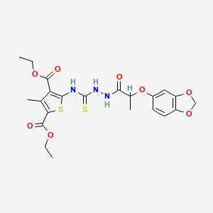 molecular formula C22H25N3O8S2 B6087141 diethyl 5-[({2-[2-(1,3-benzodioxol-5-yloxy)propanoyl]hydrazino}carbonothioyl)amino]-3-methyl-2,4-thiophenedicarboxylate 
