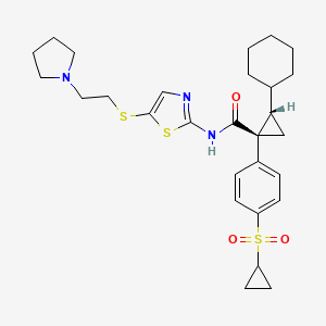 molecular formula C28H37N3O3S3 B608716 (1R,2S)-2-Cyclohexyl-1-(4-(cyclopropylsulfonyl)phenyl)-N-(5-((2-(1-pyrrolidinyl)ethyl)thio)-2-thiazolyl)cyclopropanecarboxamide CAS No. 1234703-40-2