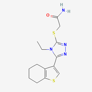 molecular formula C14H18N4OS2 B6087166 2-{[4-ethyl-5-(4,5,6,7-tetrahydro-1-benzothien-3-yl)-4H-1,2,4-triazol-3-yl]thio}acetamide 