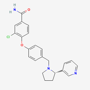 molecular formula C23H22ClN3O2 B608718 苯甲酰胺，3-氯-4-(4-(((2S)-2-(3-吡啶基)-1-吡咯烷基)甲基)苯氧基)-苯甲酰胺，3-氯-4-(4-(((2S)-2-(3-吡啶基)-1-吡咯烷基)甲基)苯氧基)- CAS No. 1346133-08-1