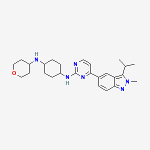 molecular formula C26H36N6O B608723 4-N-[4-(2-甲基-3-丙-2-基吲唑-5-基)嘧啶-2-基]-1-N-(氧杂-4-基)环己烷-1,4-二胺 CAS No. 1619903-54-6