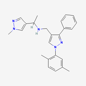 N-{[1-(2,5-dimethylphenyl)-3-phenyl-1H-pyrazol-4-yl]methyl}-1-(1-methyl-1H-pyrazol-4-yl)ethanamine