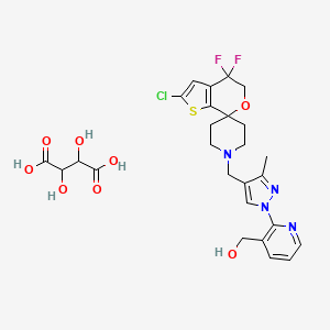 molecular formula C26H29ClF2N4O8S B608729 [2-[4-[(2-chloro-4,4-difluorospiro[5H-thieno[2,3-c]pyran-7,4'-piperidine]-1'-yl)methyl]-3-methylpyrazol-1-yl]pyridin-3-yl]methanol;2,3-dihydroxybutanedioic acid CAS No. 1307245-87-9