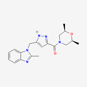 molecular formula C19H23N5O2 B6087292 1-[(3-{[(2R*,6S*)-2,6-dimethyl-4-morpholinyl]carbonyl}-1H-pyrazol-5-yl)methyl]-2-methyl-1H-benzimidazole 