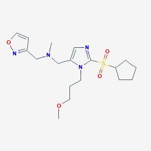 molecular formula C18H28N4O4S B6087353 1-[2-(cyclopentylsulfonyl)-1-(3-methoxypropyl)-1H-imidazol-5-yl]-N-(3-isoxazolylmethyl)-N-methylmethanamine 