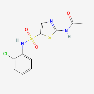 molecular formula C11H10ClN3O3S2 B6087386 N-(5-{[(2-chlorophenyl)amino]sulfonyl}-1,3-thiazol-2-yl)acetamide 