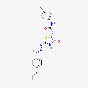 molecular formula C21H22N4O3S B6087400 2-{2-[(4-ethoxybenzylidene)hydrazono]-4-oxo-1,3-thiazolidin-5-yl}-N-(4-methylphenyl)acetamide 