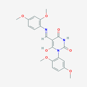 molecular formula C21H21N3O7 B6087466 1-(2,5-dimethoxyphenyl)-5-{[(2,4-dimethoxyphenyl)amino]methylene}-2,4,6(1H,3H,5H)-pyrimidinetrione 