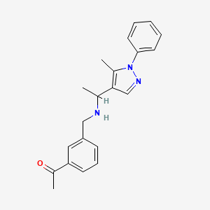 molecular formula C21H23N3O B6087485 1-[3-({[1-(5-methyl-1-phenyl-1H-pyrazol-4-yl)ethyl]amino}methyl)phenyl]ethanone 