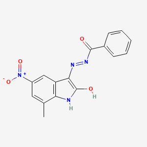 molecular formula C16H12N4O4 B6087504 N'-(7-methyl-5-nitro-2-oxo-1,2-dihydro-3H-indol-3-ylidene)benzohydrazide 
