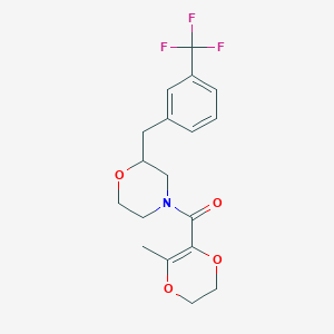 molecular formula C18H20F3NO4 B6087530 4-[(3-methyl-5,6-dihydro-1,4-dioxin-2-yl)carbonyl]-2-[3-(trifluoromethyl)benzyl]morpholine 