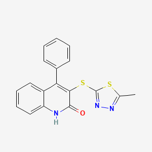 molecular formula C18H13N3OS2 B6087567 3-[(5-methyl-1,3,4-thiadiazol-2-yl)thio]-4-phenyl-2(1H)-quinolinone 