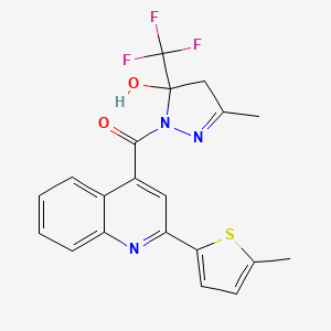 molecular formula C20H16F3N3O2S B6087592 3-methyl-1-{[2-(5-methyl-2-thienyl)-4-quinolinyl]carbonyl}-5-(trifluoromethyl)-4,5-dihydro-1H-pyrazol-5-ol 