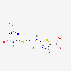 molecular formula C15H18N4O4S2 B6087700 methyl 4-methyl-2-({[(6-oxo-4-propyl-1,6-dihydro-2-pyrimidinyl)thio]acetyl}amino)-1,3-thiazole-5-carboxylate 
