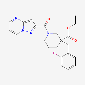 molecular formula C22H23FN4O3 B6087732 ethyl 3-(2-fluorobenzyl)-1-(pyrazolo[1,5-a]pyrimidin-2-ylcarbonyl)-3-piperidinecarboxylate 