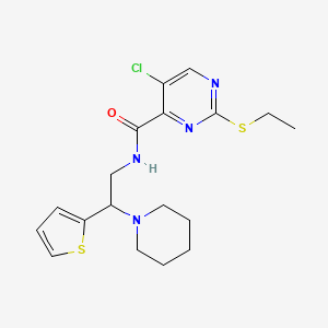 molecular formula C18H23ClN4OS2 B6088089 5-chloro-2-(ethylthio)-N-[2-(1-piperidinyl)-2-(2-thienyl)ethyl]-4-pyrimidinecarboxamide 