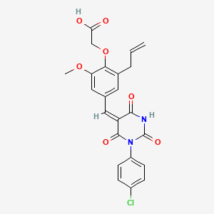 molecular formula C23H19ClN2O7 B6088112 (2-allyl-4-{[1-(4-chlorophenyl)-2,4,6-trioxotetrahydro-5(2H)-pyrimidinylidene]methyl}-6-methoxyphenoxy)acetic acid 