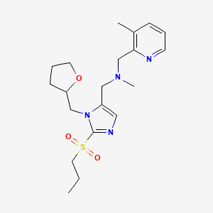 molecular formula C20H30N4O3S B6088176 N-methyl-1-(3-methyl-2-pyridinyl)-N-{[2-(propylsulfonyl)-1-(tetrahydro-2-furanylmethyl)-1H-imidazol-5-yl]methyl}methanamine 
