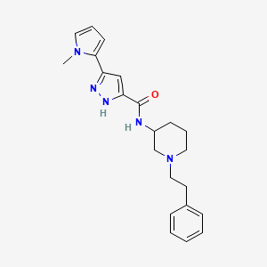molecular formula C22H27N5O B6088213 3-(1-methyl-1H-pyrrol-2-yl)-N-[1-(2-phenylethyl)-3-piperidinyl]-1H-pyrazole-5-carboxamide 