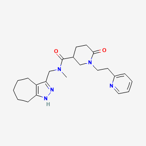 molecular formula C23H31N5O2 B6088256 N-(1,4,5,6,7,8-hexahydrocyclohepta[c]pyrazol-3-ylmethyl)-N-methyl-6-oxo-1-[2-(2-pyridinyl)ethyl]-3-piperidinecarboxamide 