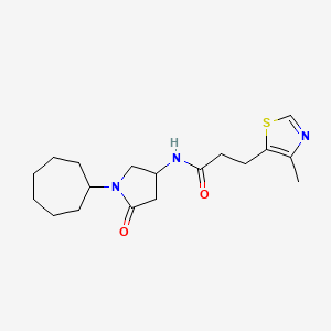 molecular formula C18H27N3O2S B6088338 N-(1-cycloheptyl-5-oxo-3-pyrrolidinyl)-3-(4-methyl-1,3-thiazol-5-yl)propanamide 